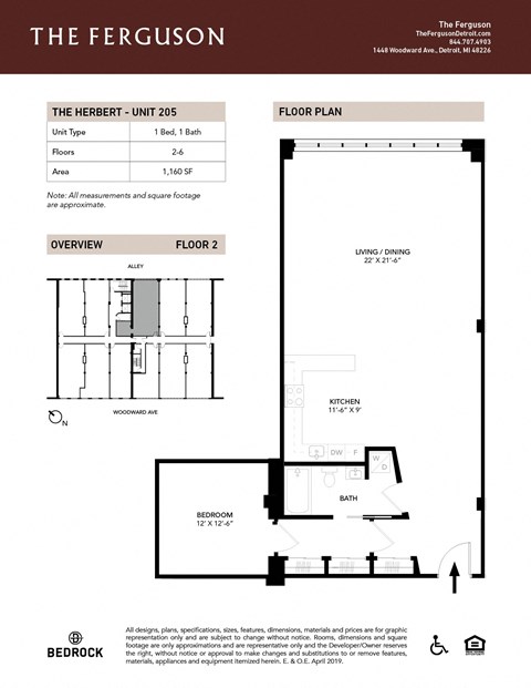 Floor Plans_Unit-205 at The Ferguson Apartments, Detroit